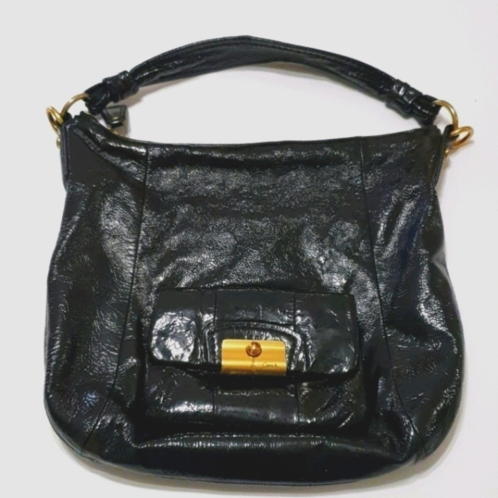 Coach Gold Clasp Textured Handbag